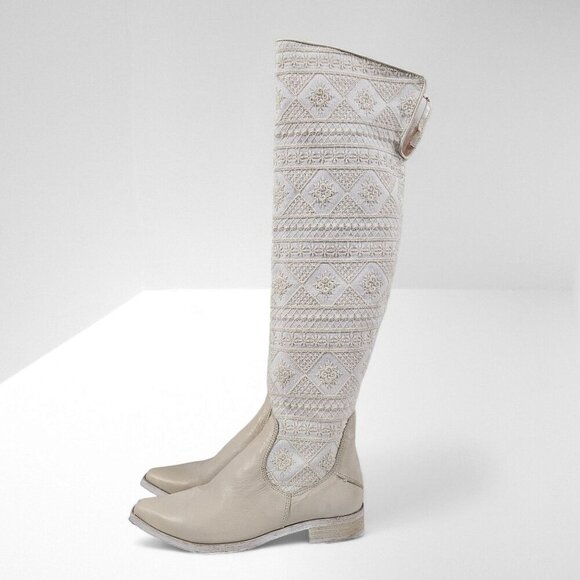 NEW Free People Bren Slouch Boot Knee High Ecru Cream White EU 37